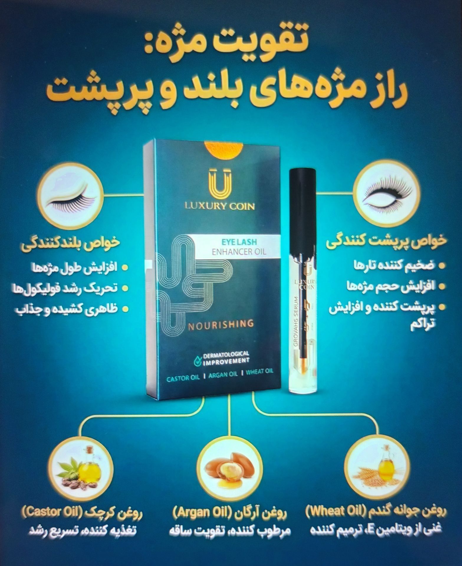 روغن پرپشت کننده مژه و ابرو اصل تضمینی برند لاکچری کوین فرانسه